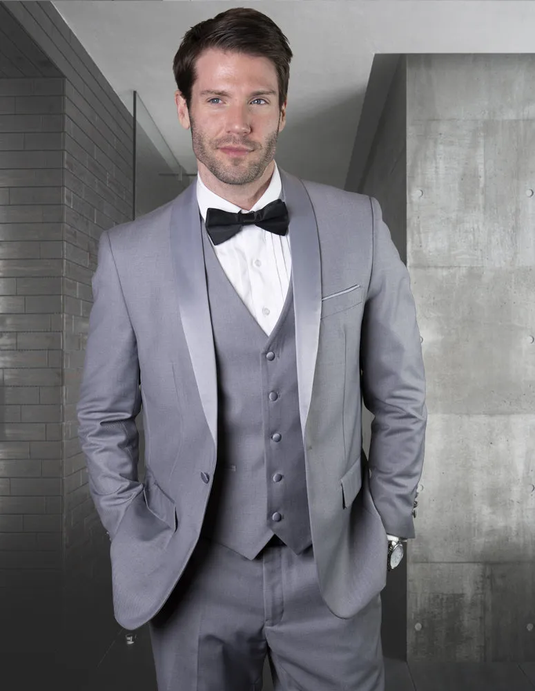 3pc Flat Front Pants Shawl Lapel Tuxedo | TUX-SH| Grey Grey