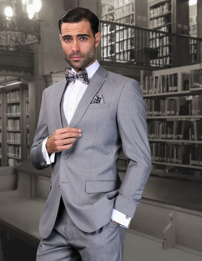 3pc Flat Front Pants Slim Fit Suit| LORENZO| Grey