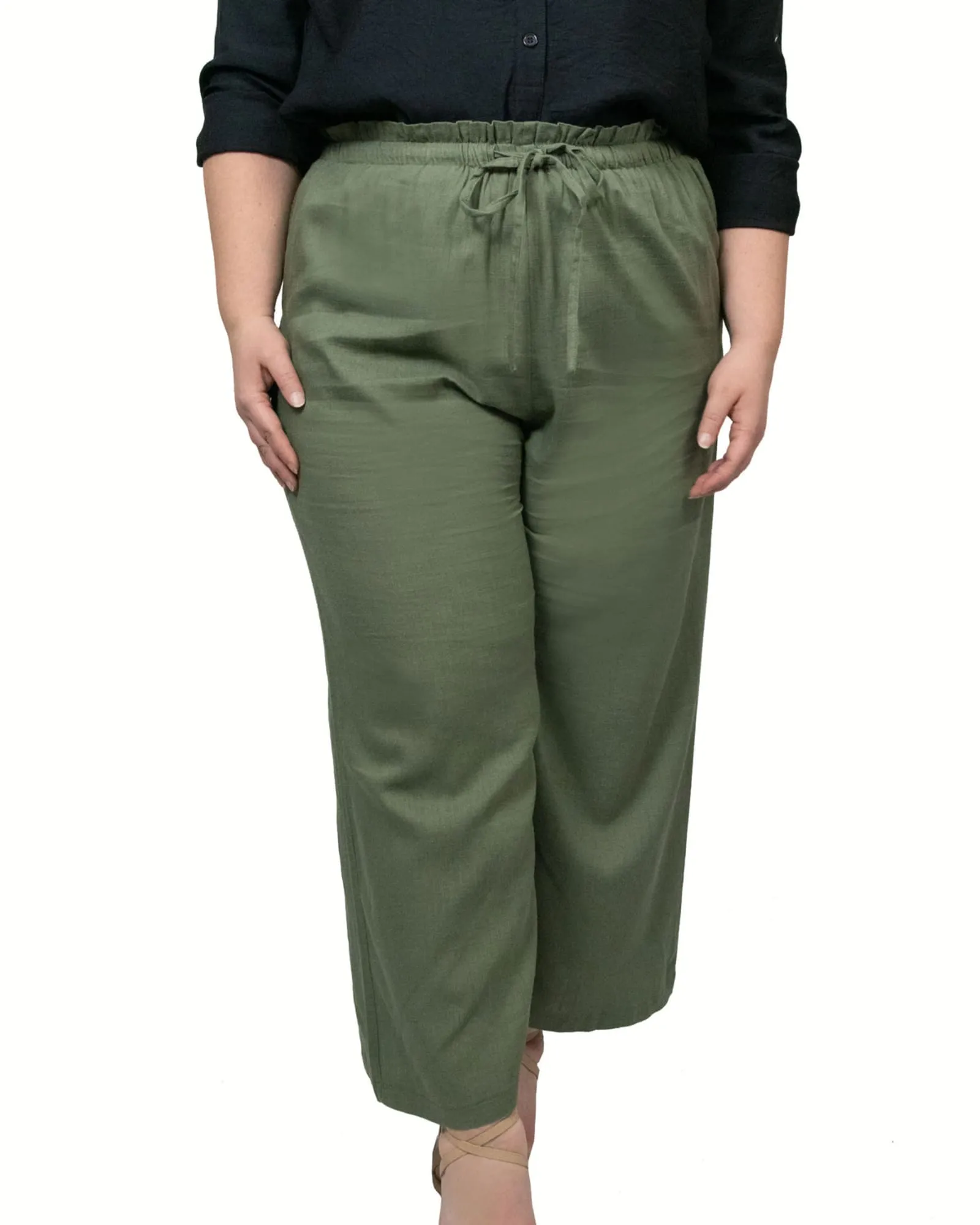 Ambre Paperbag Wide Leg Linen Blend Pants | Green