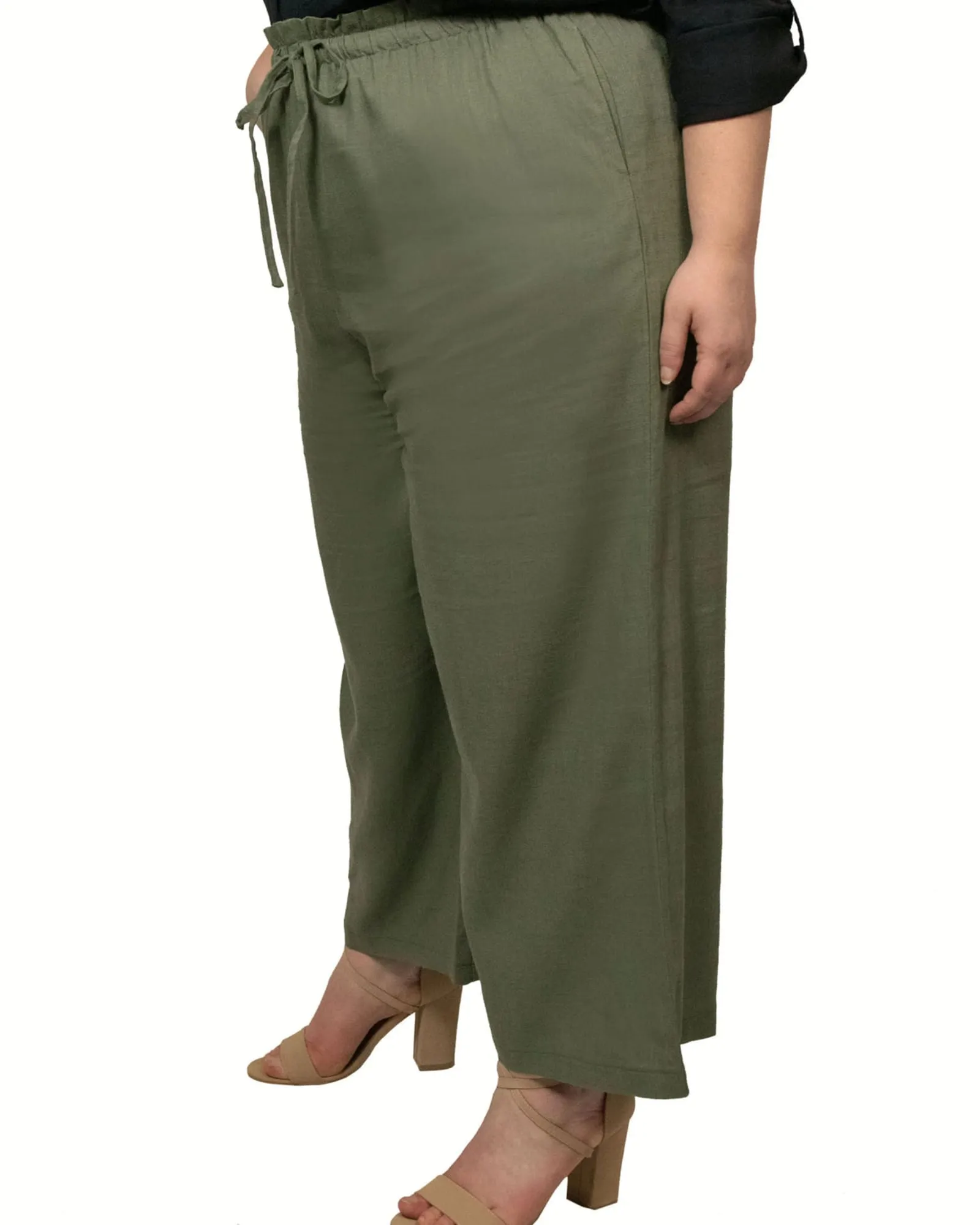 Ambre Paperbag Wide Leg Linen Blend Pants | Green