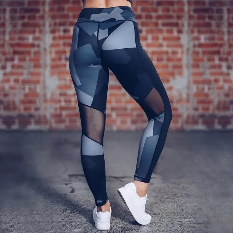 Autumn Sheer Mesh Patchwork Yoga Pants Sports Fitness Print Yoga Leggings Fashion Workout Push Up High Elastics Gym Trousers