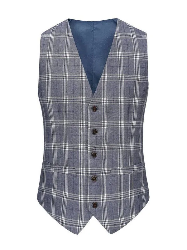 Blue Men's Slim-Fit 3PC Check Plaid Suit - Short