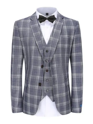 Blue Men's Slim-Fit 3PC Check Plaid Suit - Short