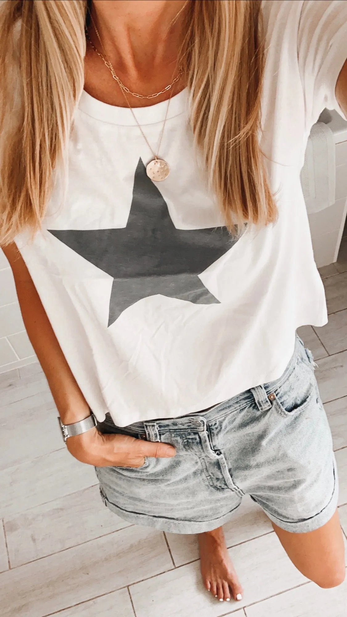 Boxy grey star white tee *boxy relaxed fit*