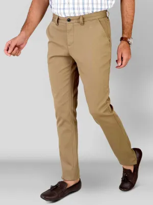 Camel Brown Self Textured Slim Fit Chinos | JadeBlue