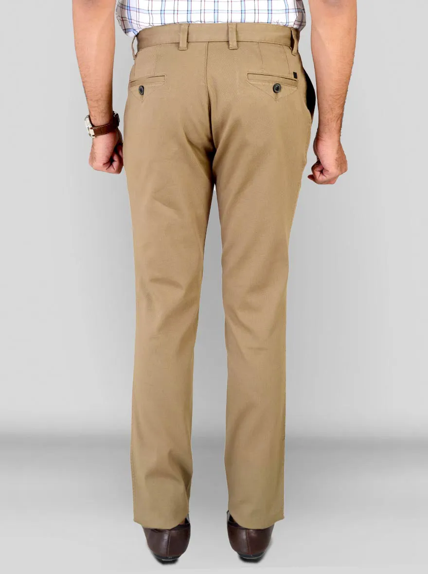 Camel Brown Self Textured Slim Fit Chinos | JadeBlue