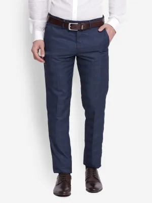 Checked Navy Blue Slim Fit Formal Trouser