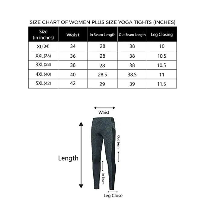 CHKOKKO Women Plus Size Yoga Track Pants Gym Legging Tights Black Size 4XL