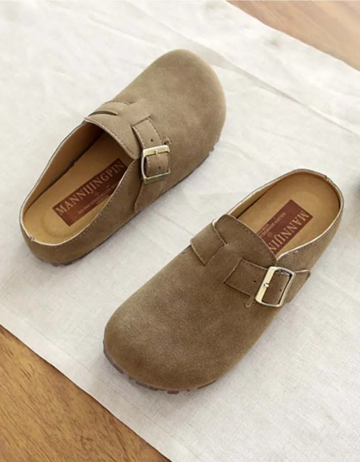 [Clearance]Front Buckle Comfortable Wide-toe Suede Slippers 35