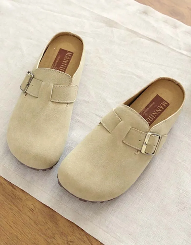 [Clearance]Front Buckle Comfortable Wide-toe Suede Slippers 35