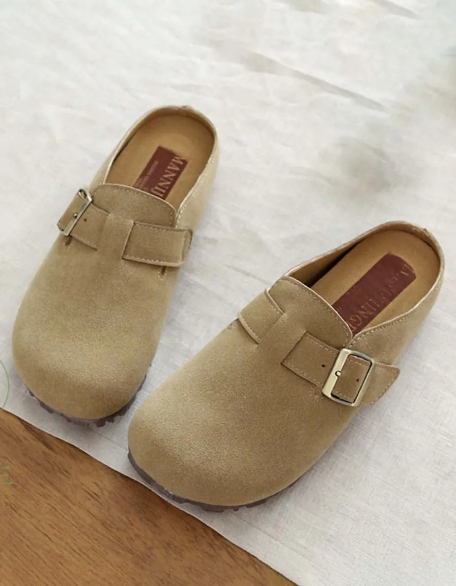 [Clearance]Front Buckle Comfortable Wide-toe Suede Slippers 35