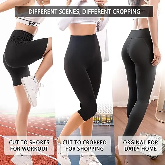 Cuttable Leggings with Inside Pocket for Women，High Waisted Tummy Control Soft Slim Workout Leggings