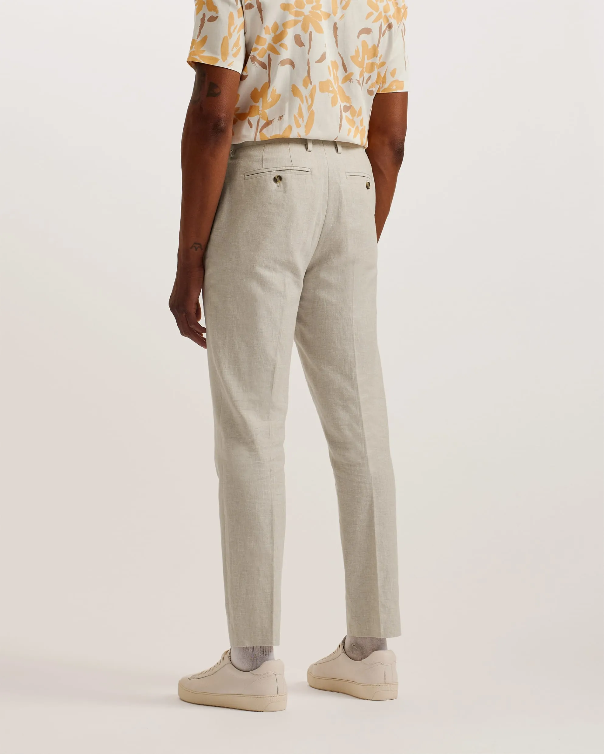 Damaskt Slim Fit Linen Tailored Trousers Natural