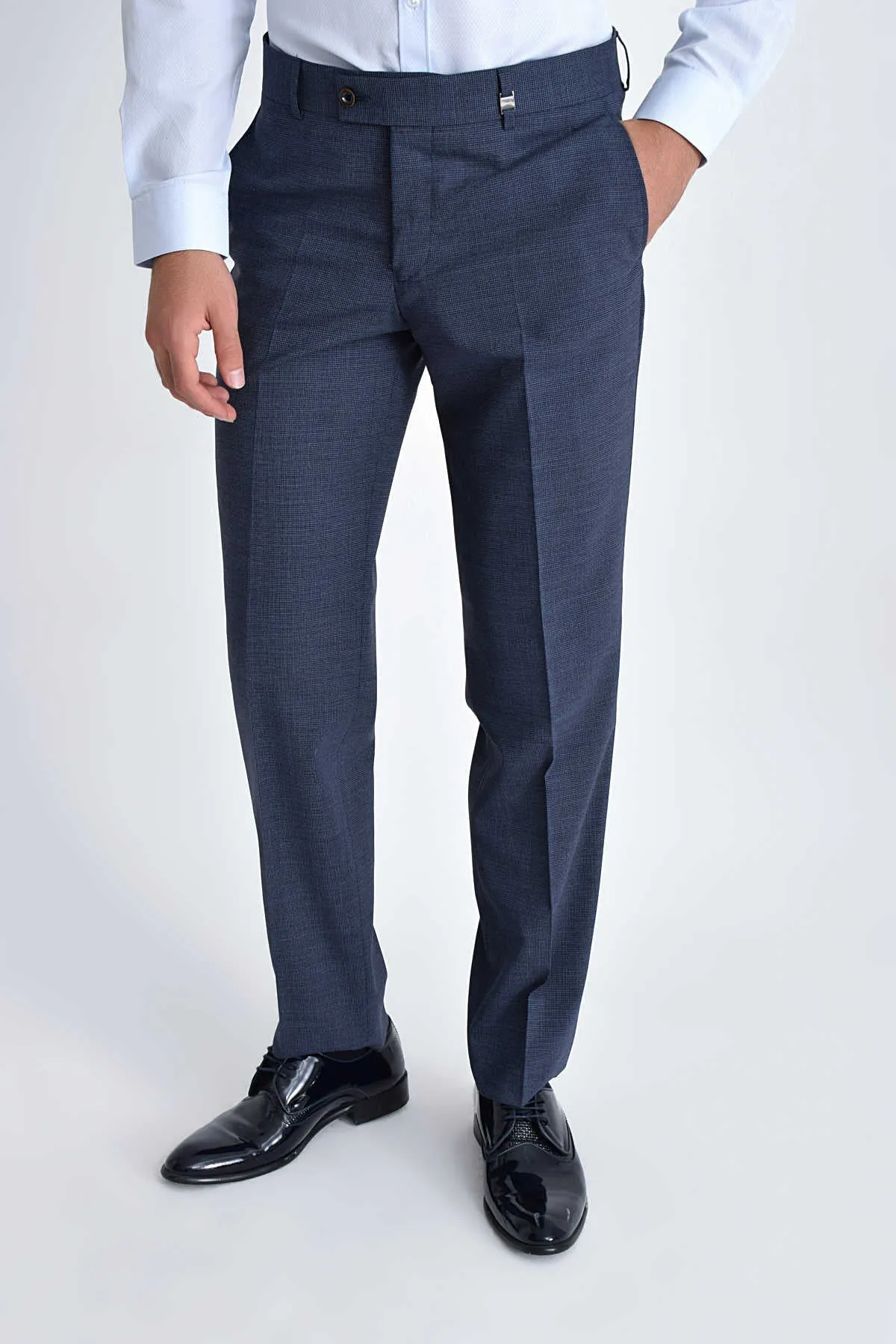 Dynamic Fit Side Pocket Low Waist Unpleated Wool Light Navy Dress Pants, Light Navy K.