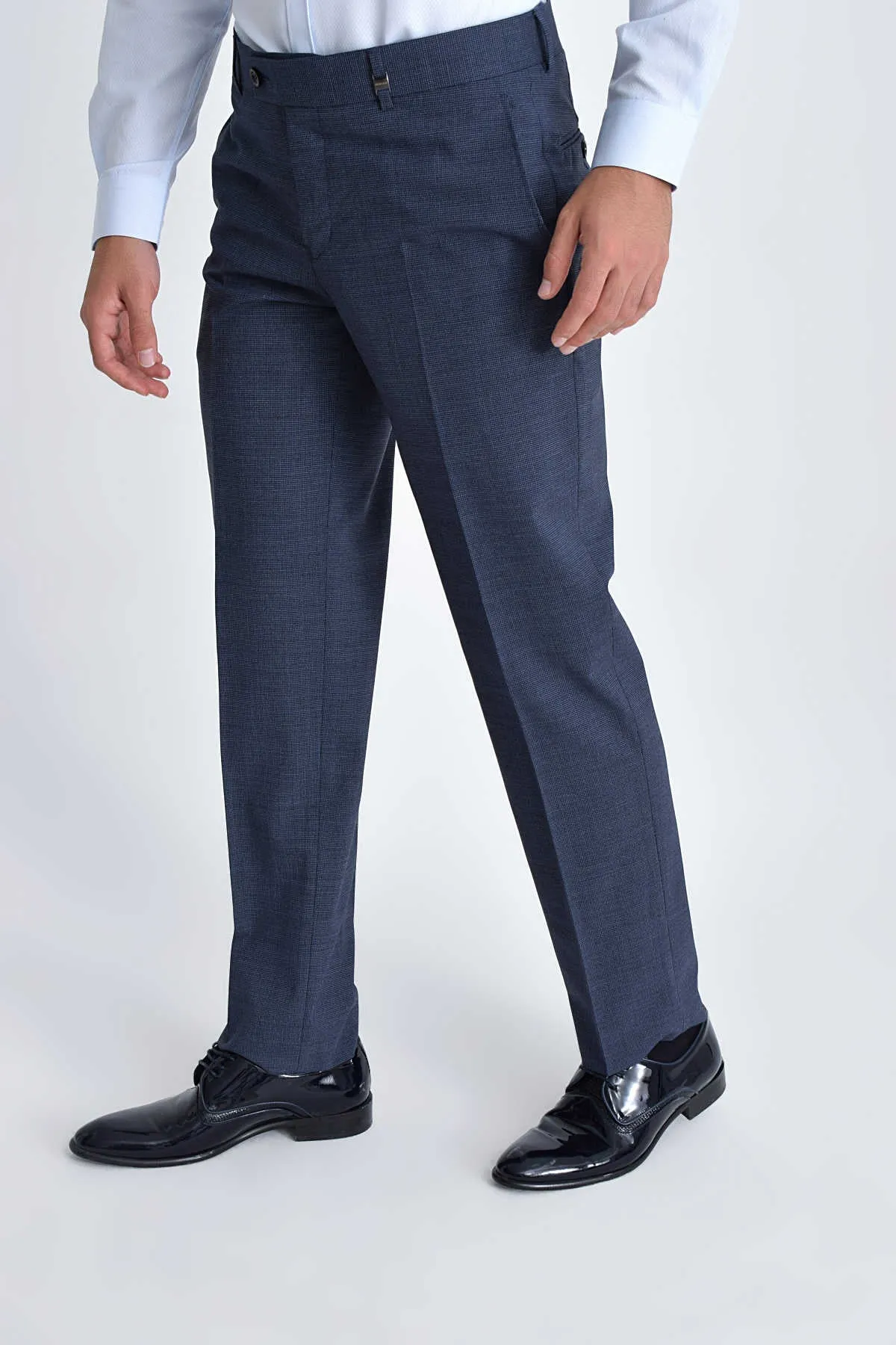 Dynamic Fit Side Pocket Low Waist Unpleated Wool Light Navy Dress Pants, Light Navy K.