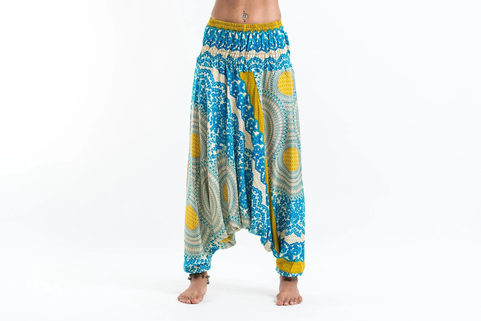 Geometric Mandalas 2-in-1 Jumpsuit Harem Pants in Blue Gold