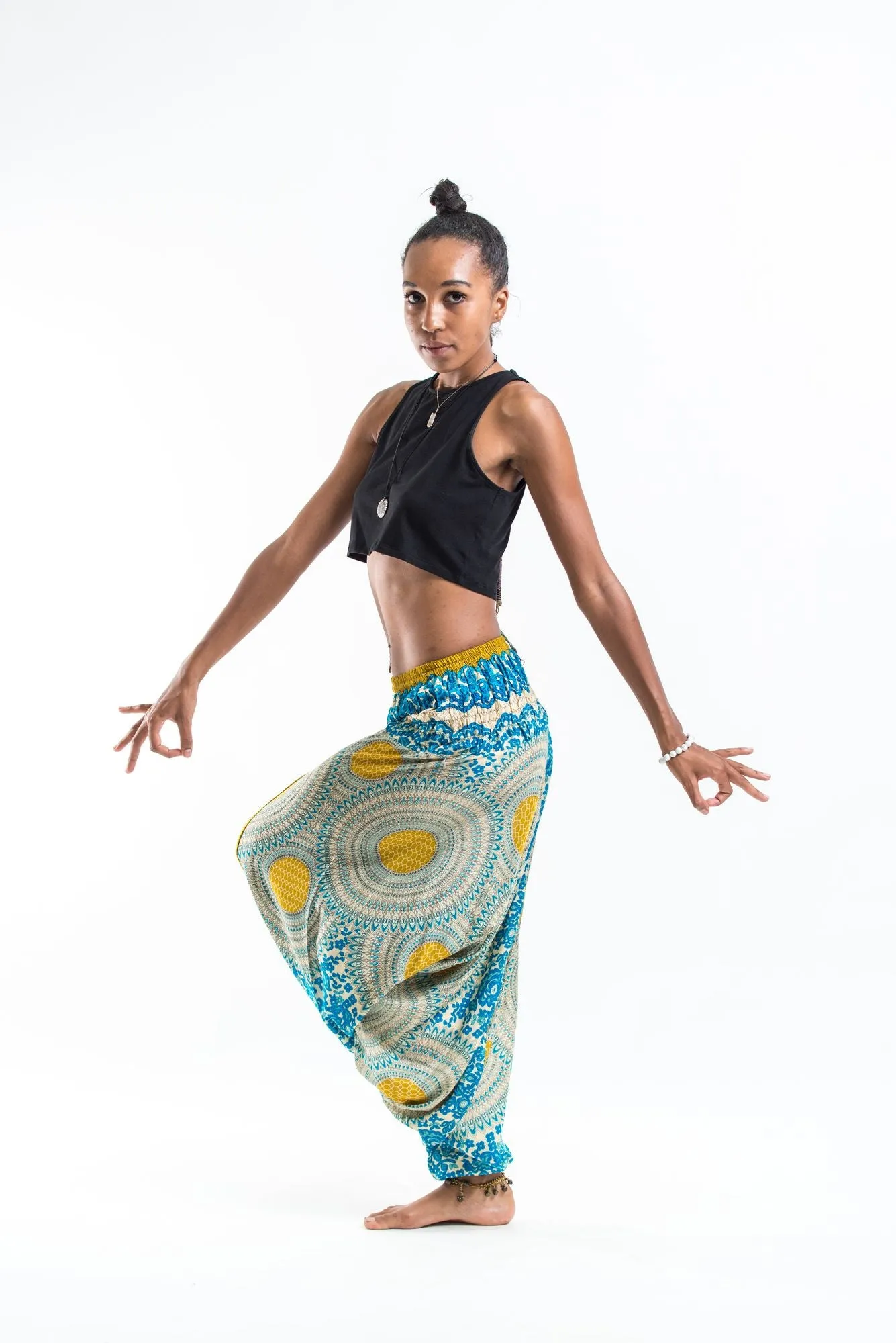 Geometric Mandalas 2-in-1 Jumpsuit Harem Pants in Blue Gold