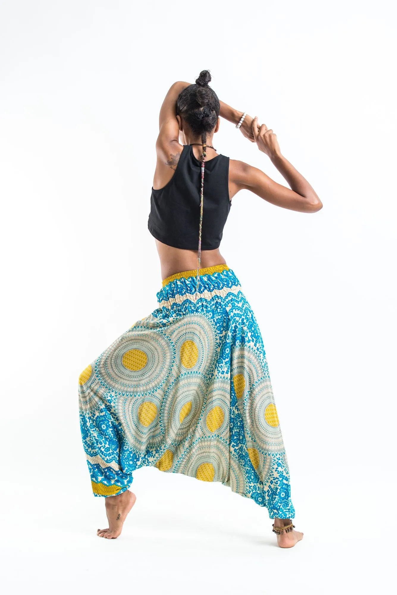 Geometric Mandalas 2-in-1 Jumpsuit Harem Pants in Blue Gold