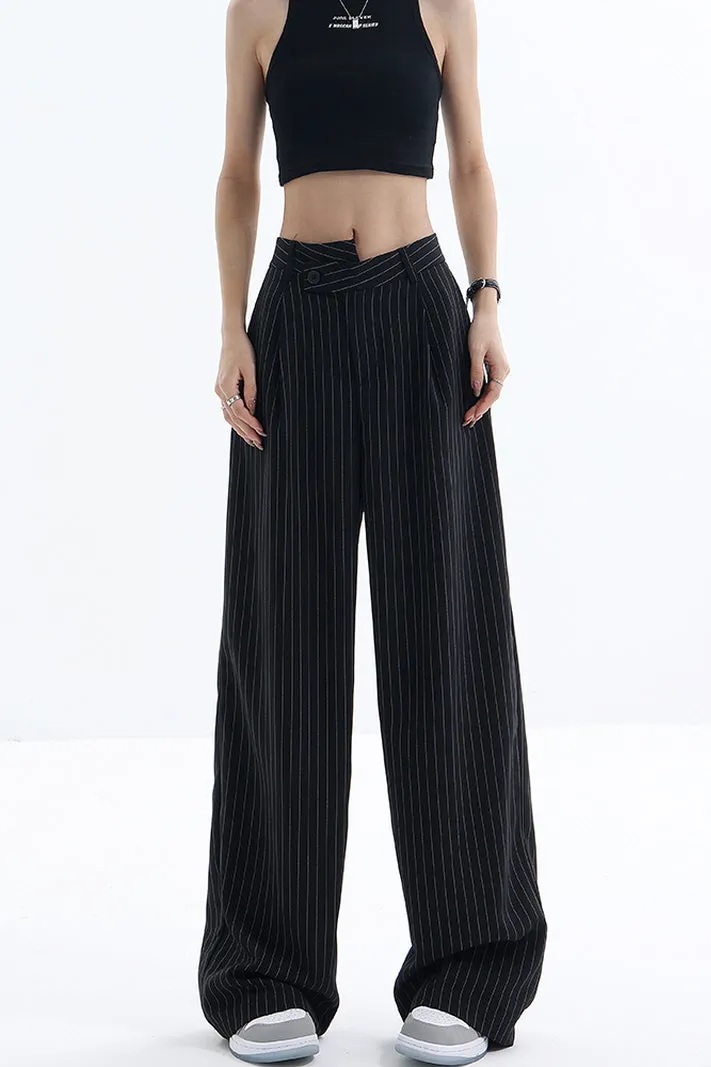 Irregular Stripe Draped Suit Pants & Loose Wide Leg Design