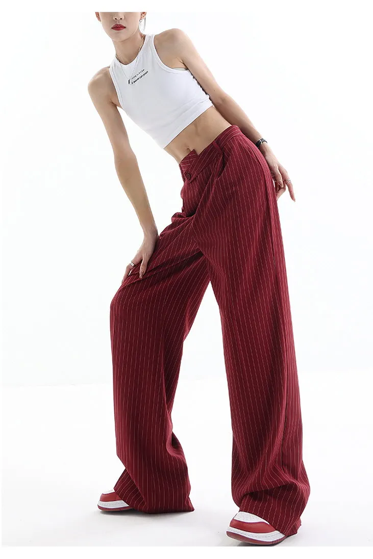 Irregular Stripe Draped Suit Pants & Loose Wide Leg Design