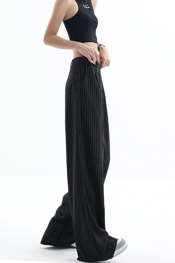 Irregular Stripe Draped Suit Pants & Loose Wide Leg Design