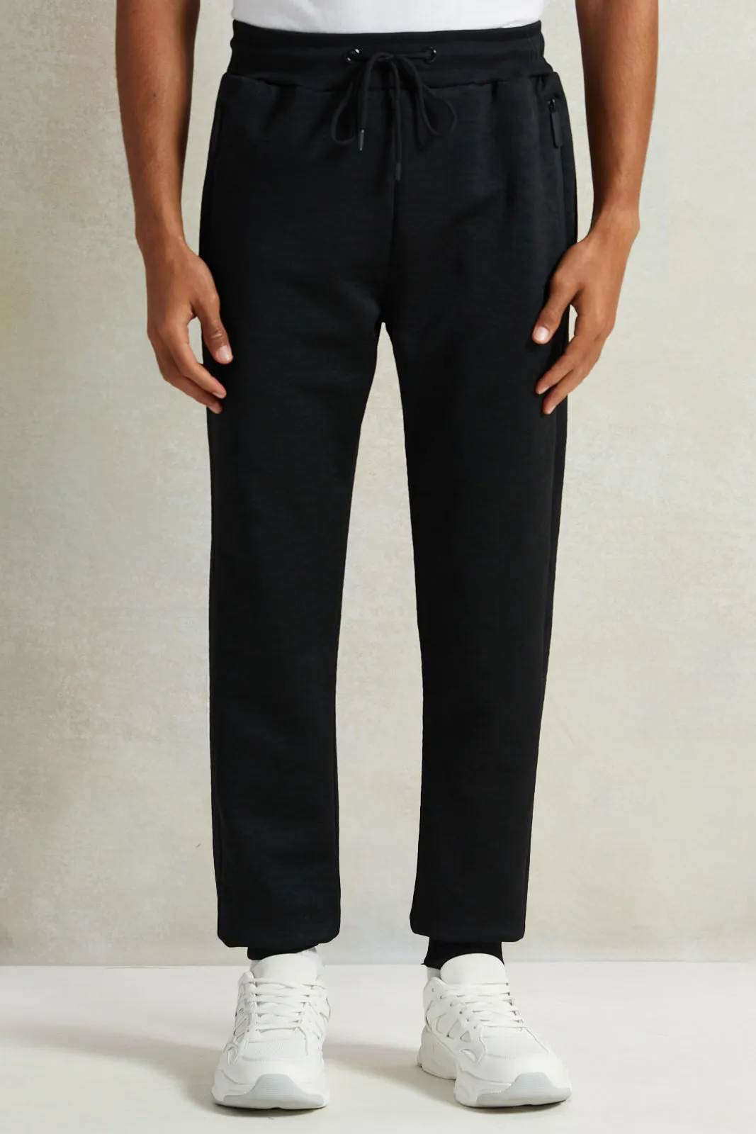 Men Black Jacquard Active Pants