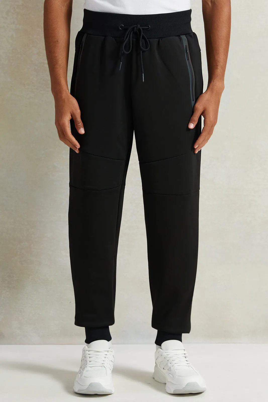 Men Black Soft Touch Zip Pocket Active Pants