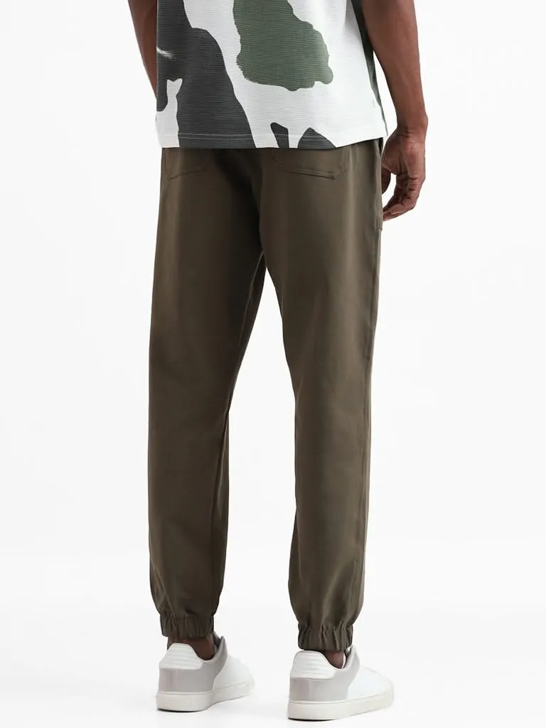 Nuon Olive Cotton Blend Relaxed-Fit Mid-Rise Joggers