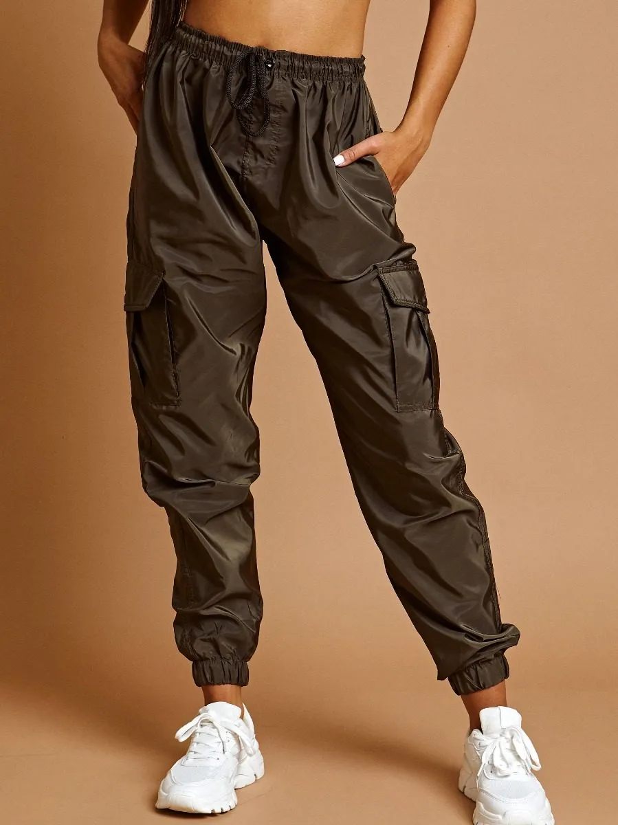 Olive Lightweight Shell Cargo Joggers In Olive