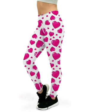 Pink Heart Shaped Balloons Yoga Pants