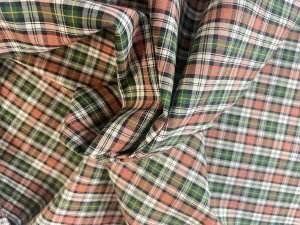 Plaid Cotton Shirting - Green, Orange, Black & White