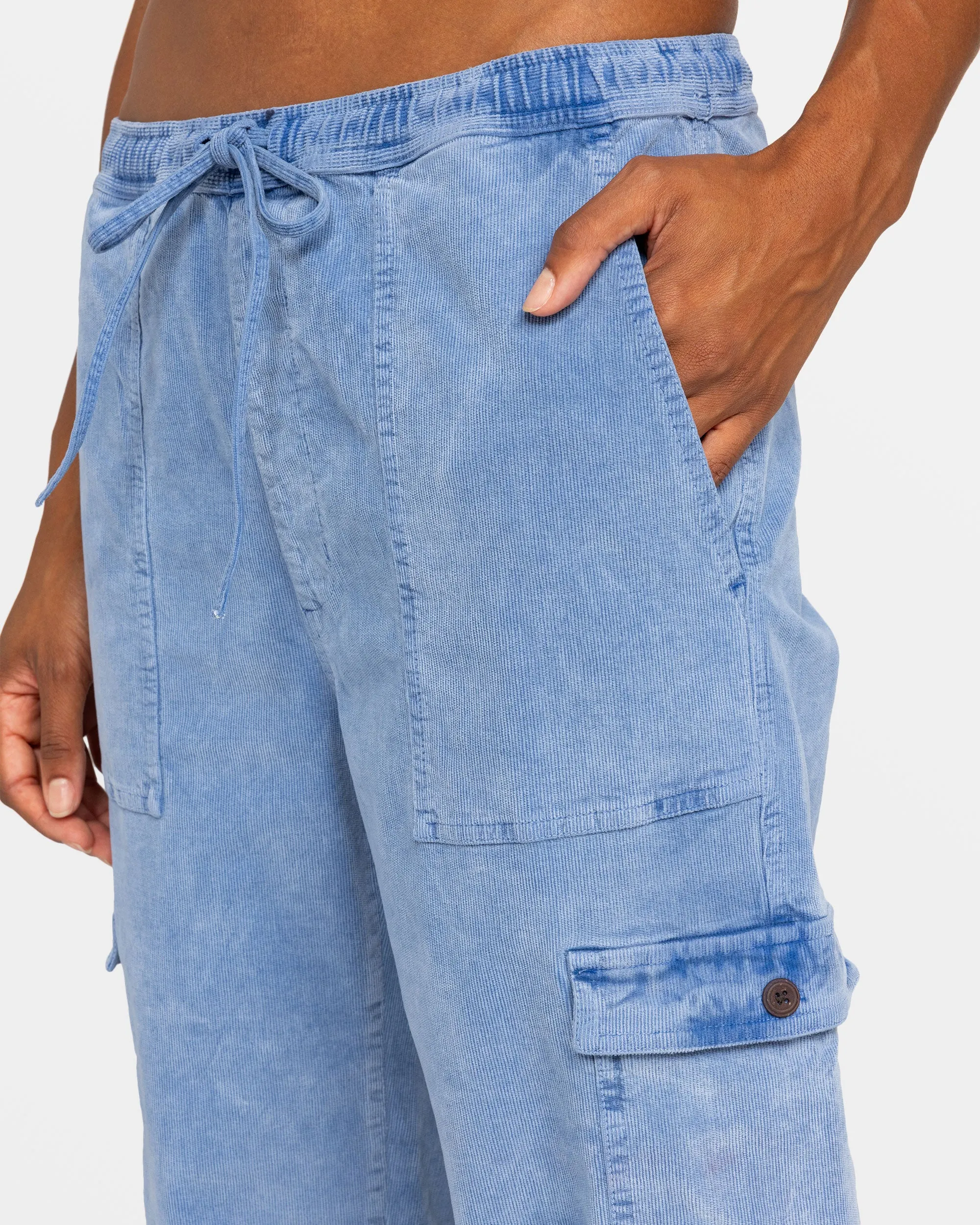 Precious Cargo Corduroy High Waisted Pants - Infinity Blue