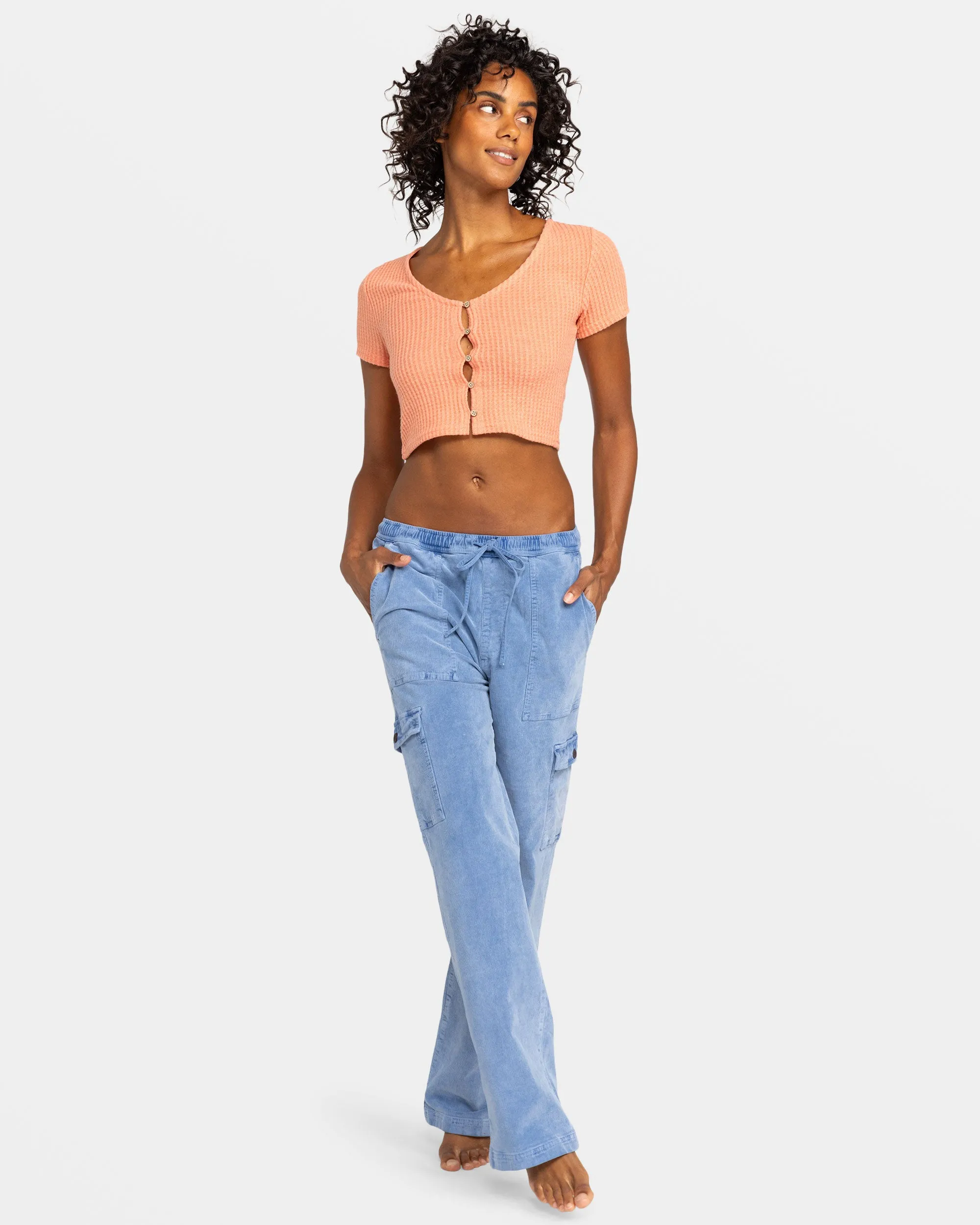 Precious Cargo Corduroy High Waisted Pants - Infinity Blue