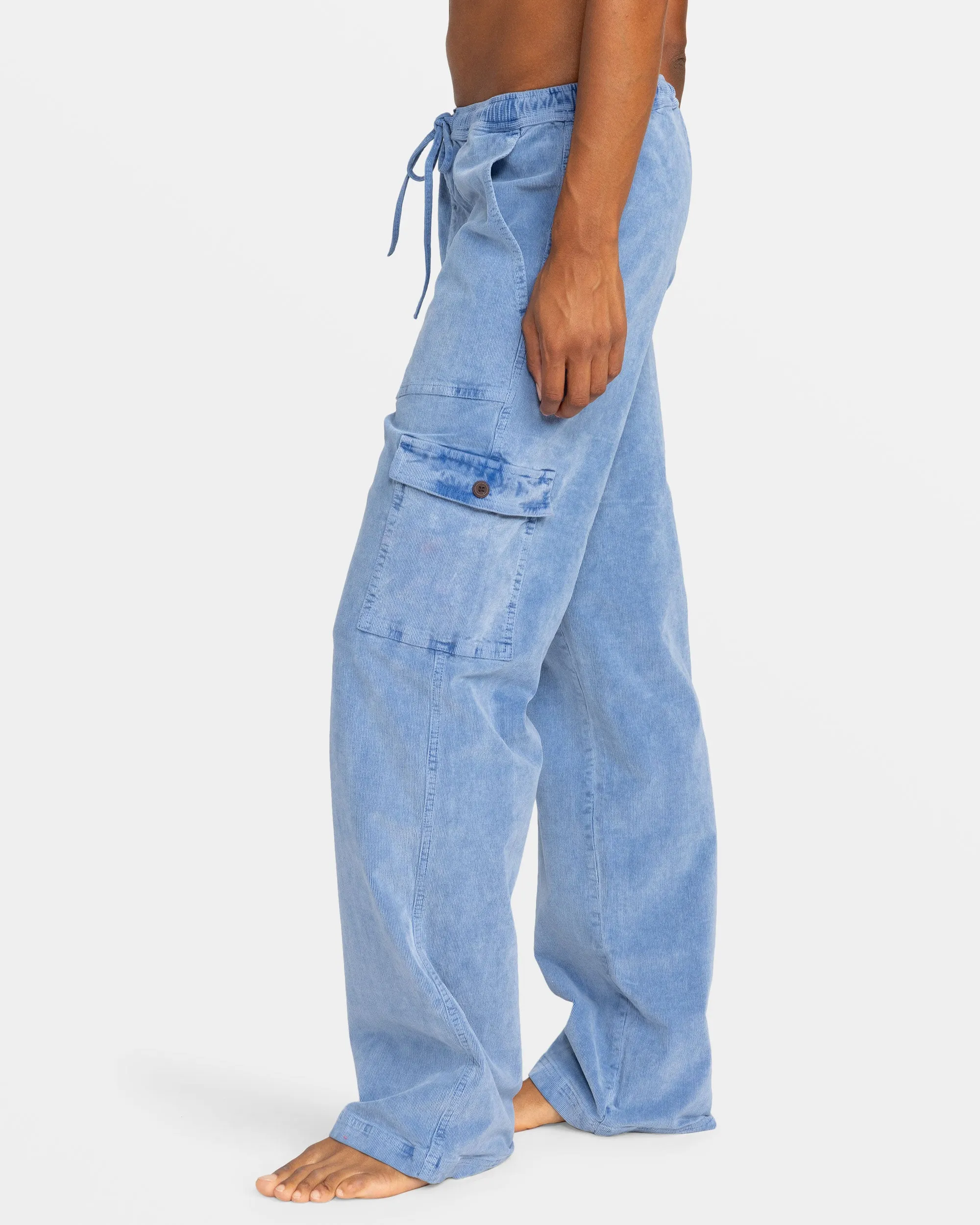 Precious Cargo Corduroy High Waisted Pants - Infinity Blue