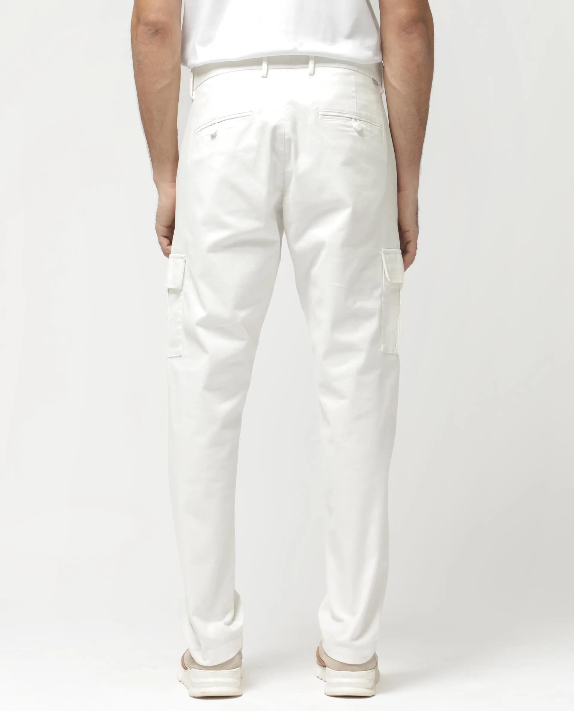 Rare Rabbit Mens Apex Light White Cotton Linen Solid Cargo Style Regular Fit Trouser