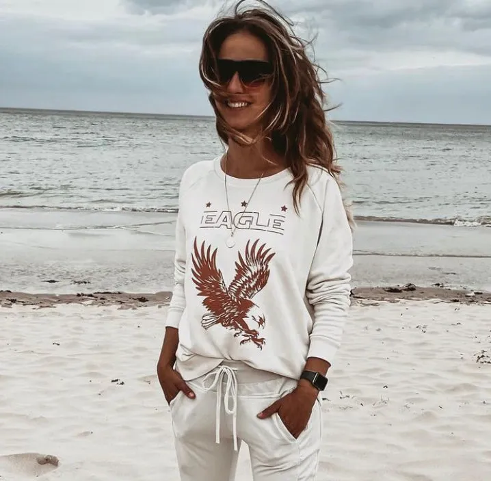 Rusty orange Eagle on vintage white sweatshirt *relaxed fit*