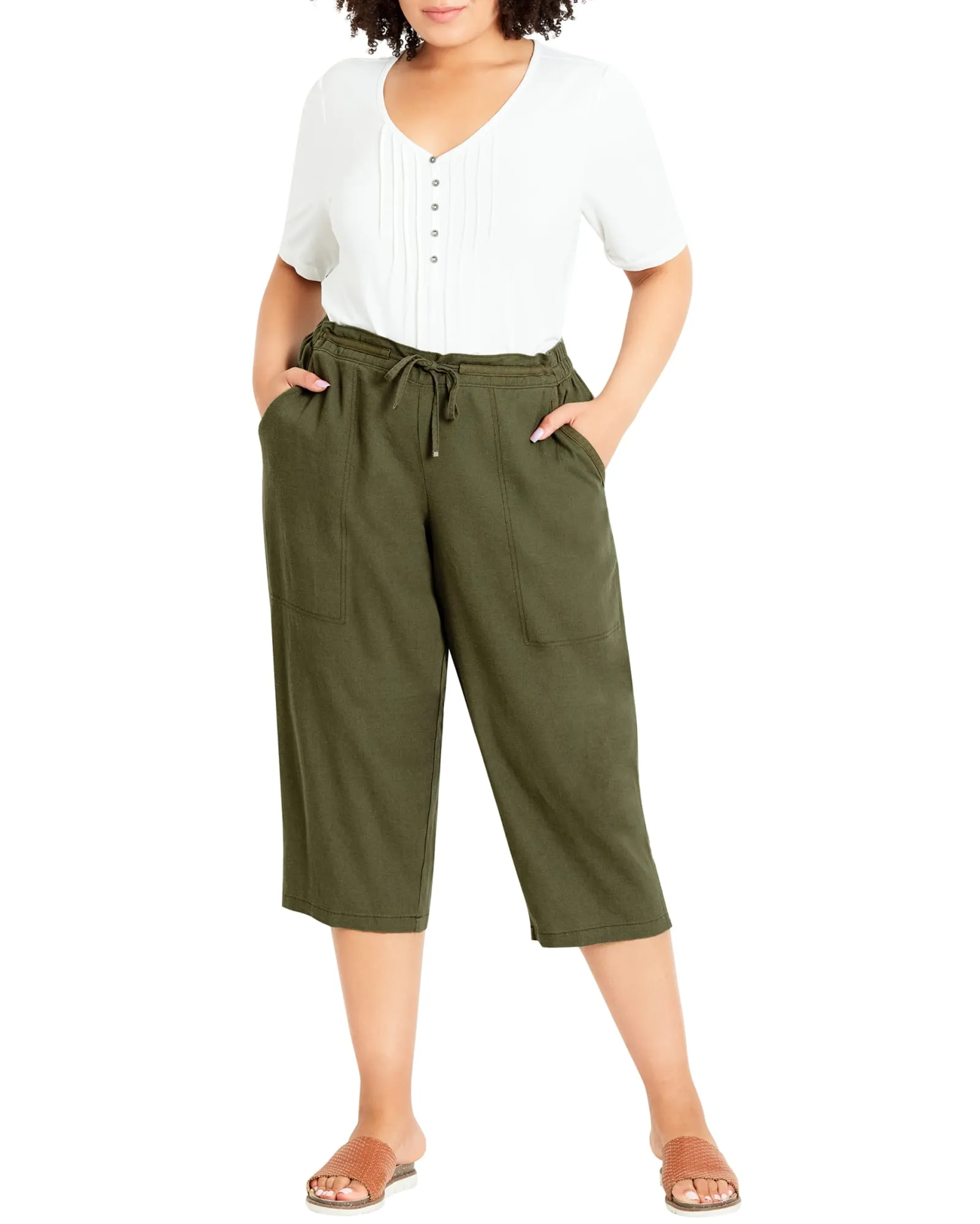 Sydney Cropped Linen Pant | Khaki