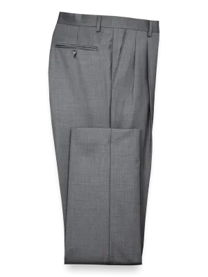 Tailored Fit Sharkskin Pleated Suit Pants - Grey