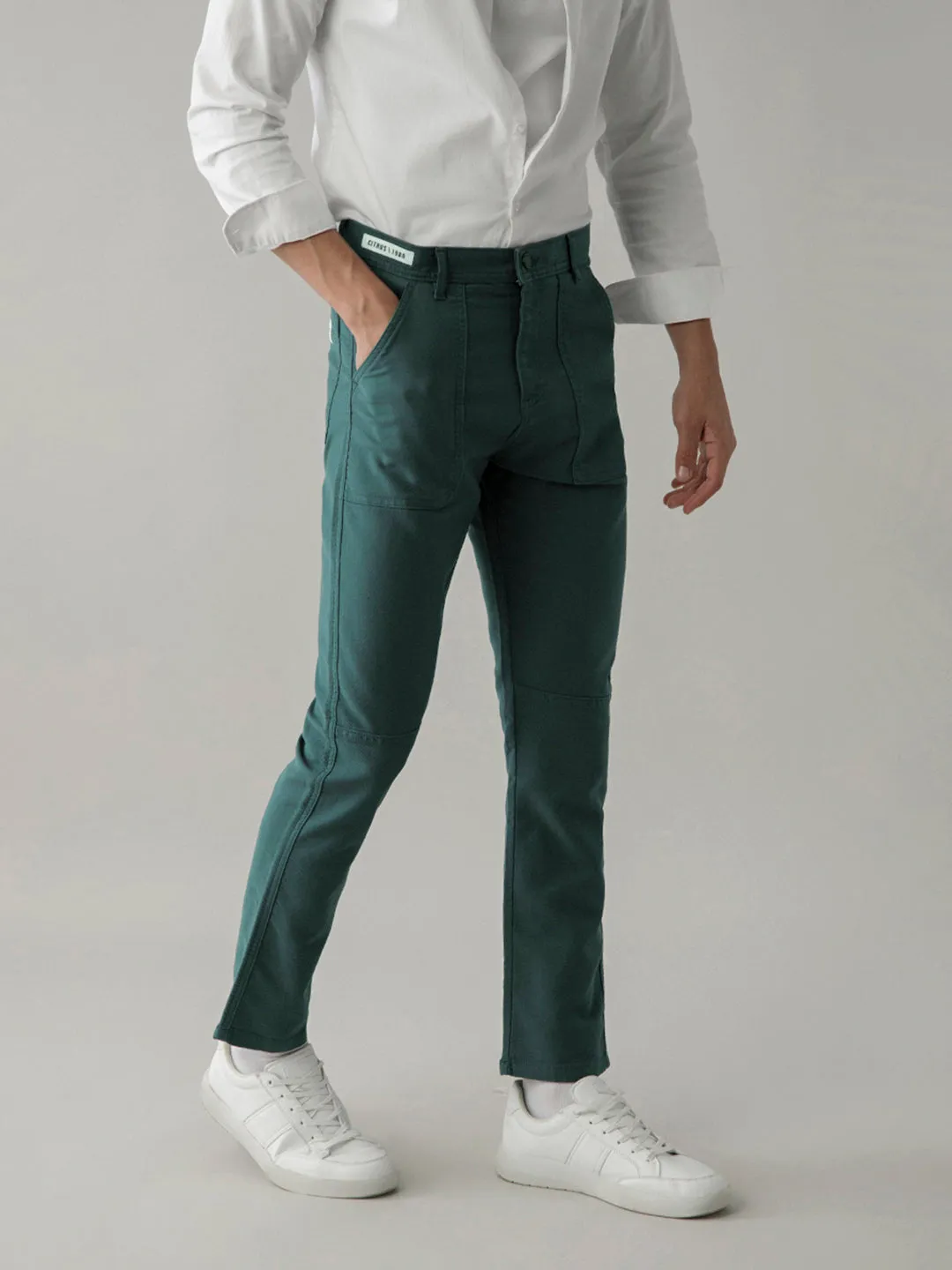 Teal Plain Cargo Pant