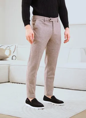 Thickened Melange Wool-Mix Trousers - Stone