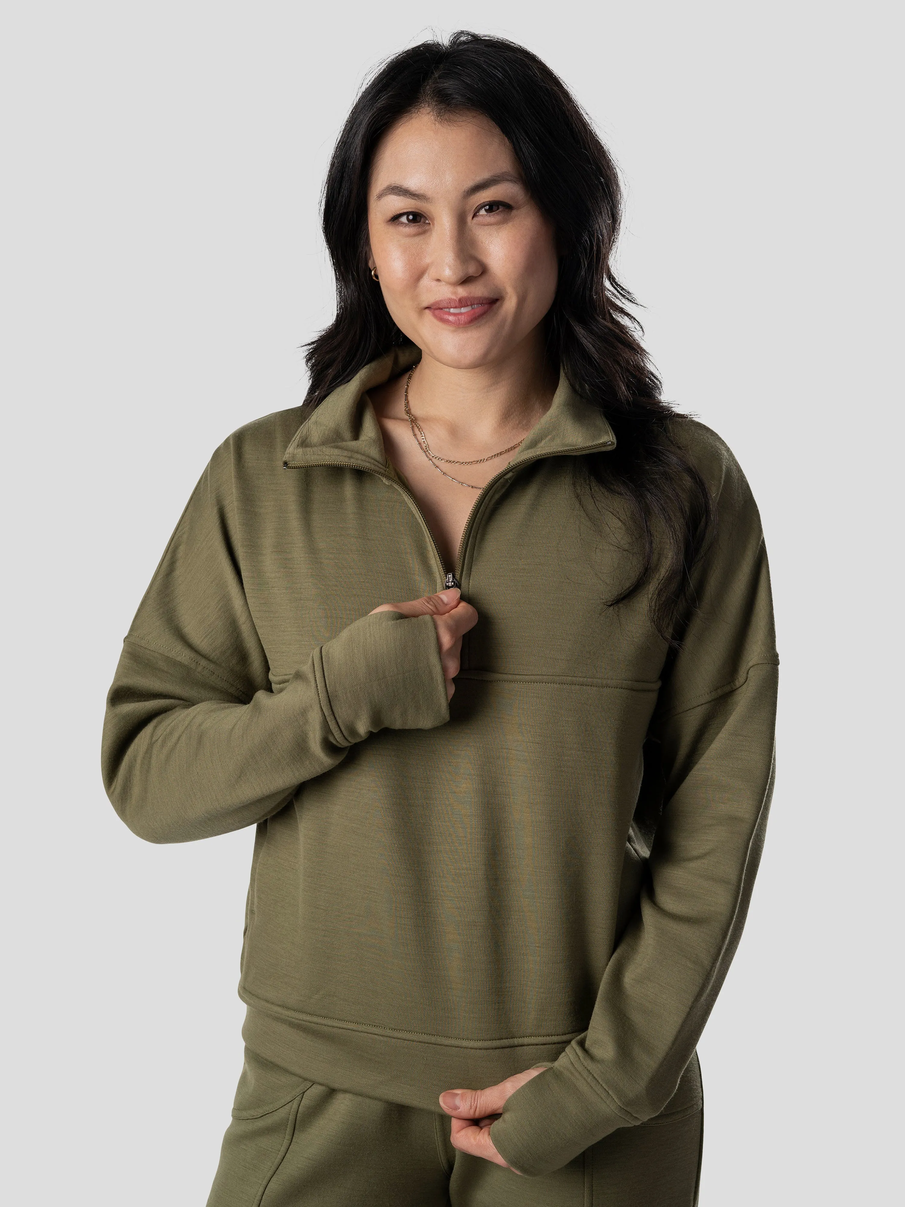 W's Barton Fleece Half Zip - Military Green