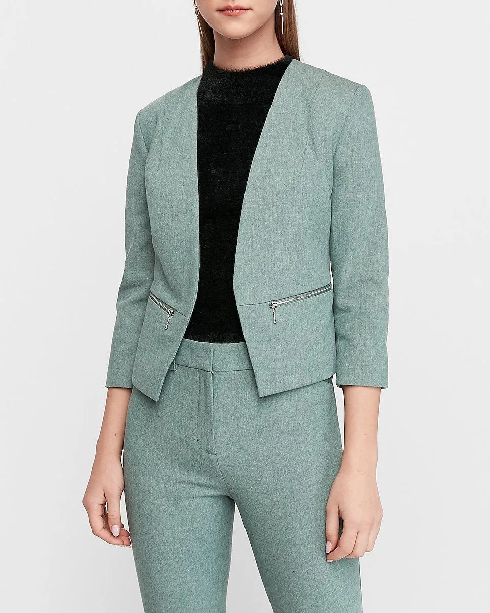 Zip Pocket Cutaway Blazer in Dark Green